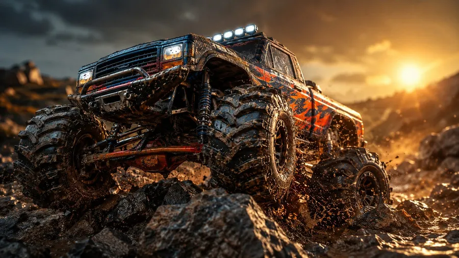 RC truck driving the outdoor off-road terrain course at RC World Adventures St. Jacobs